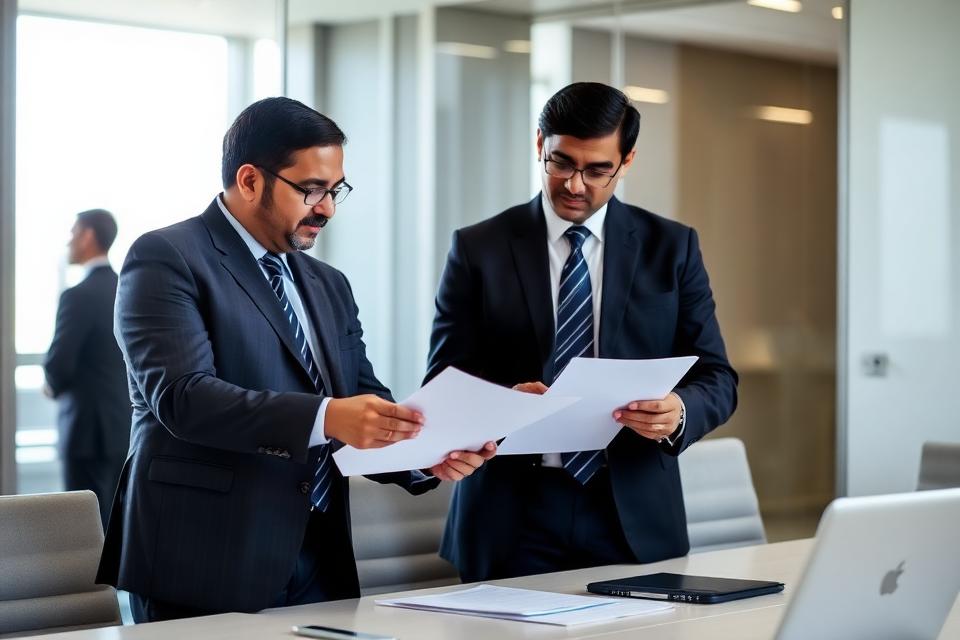 Administrative manager and supervisor reviewing documents in an office